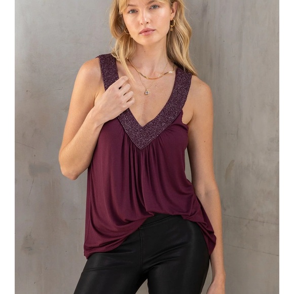 lovestitch Tops - Lovestitch Deep Wine V-Neck Tank Top